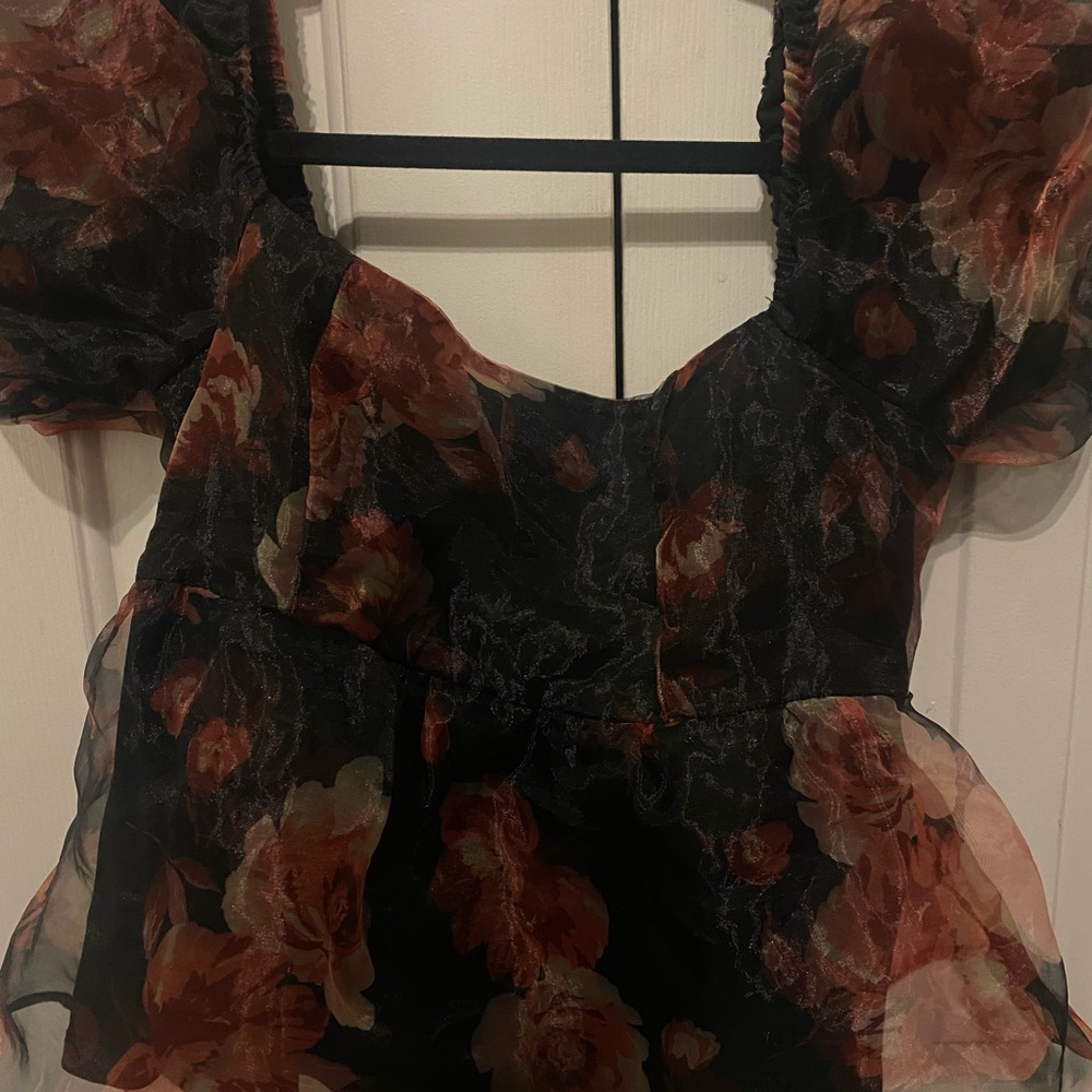 Floral Black and Red Women's Top